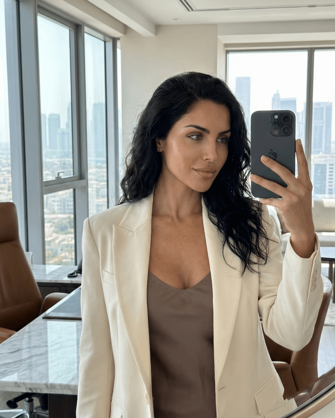 Selfie In Office With City Skyline