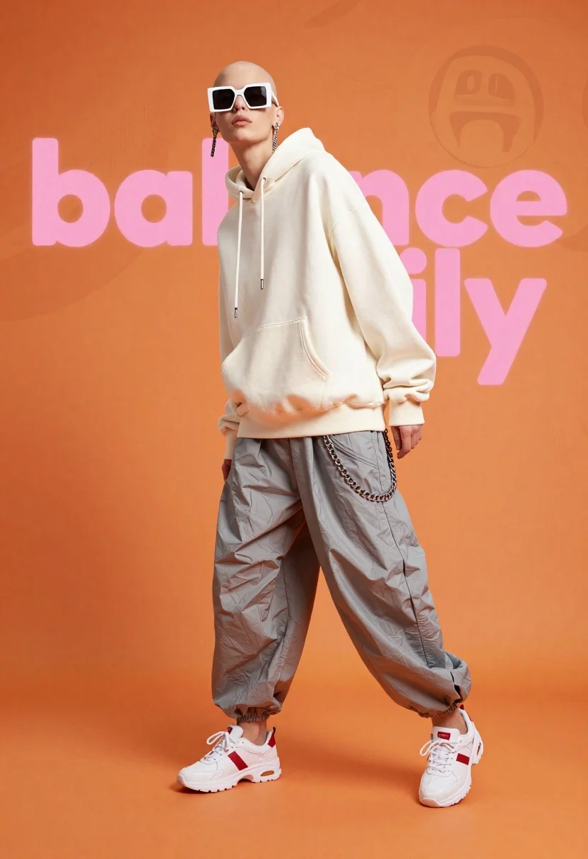 Full-body Studio Shot Fashion Model Dynamic Pose Against Vibrant Orange reference photo