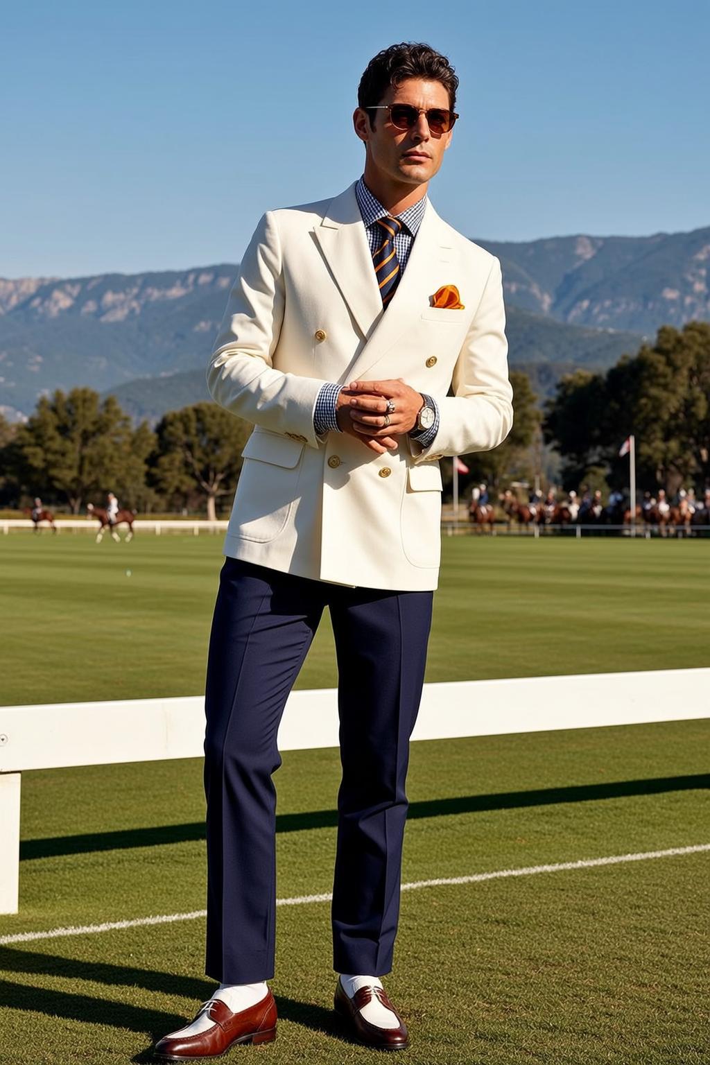 Dark Wavy Tanned White Double-breasted Blazer Blue