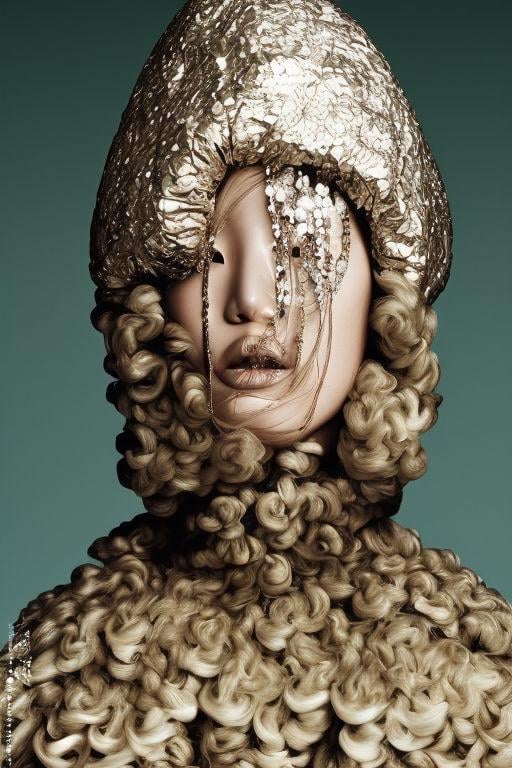 Avant Garde Hair Garment Gold Foil Headpiece Sequin Veil