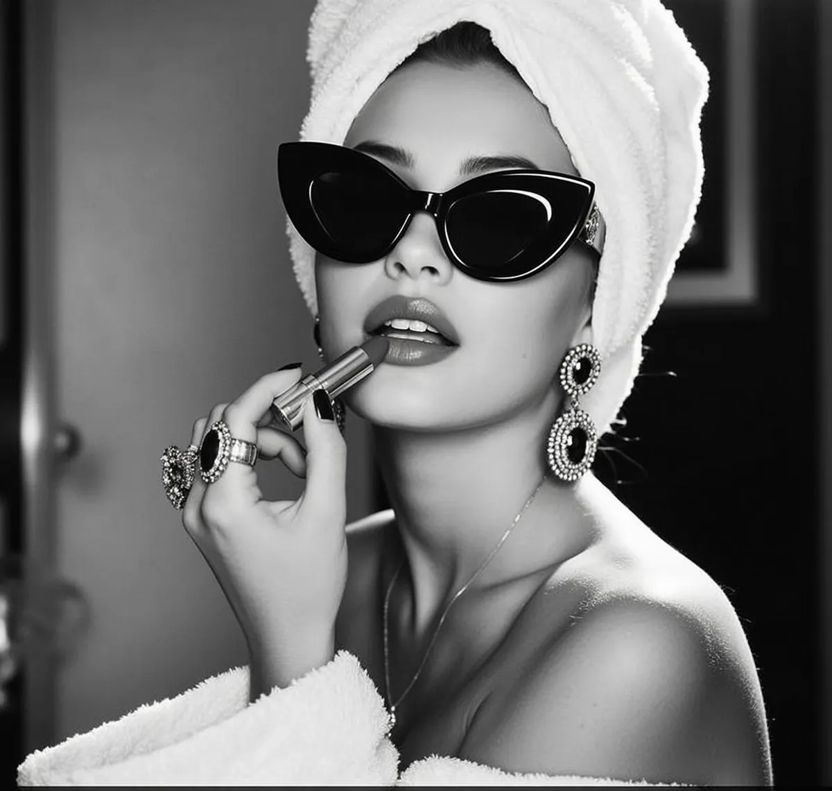 Sunglasses Makeup Earrings Necklace Rings And Nails In Fashion Portrait