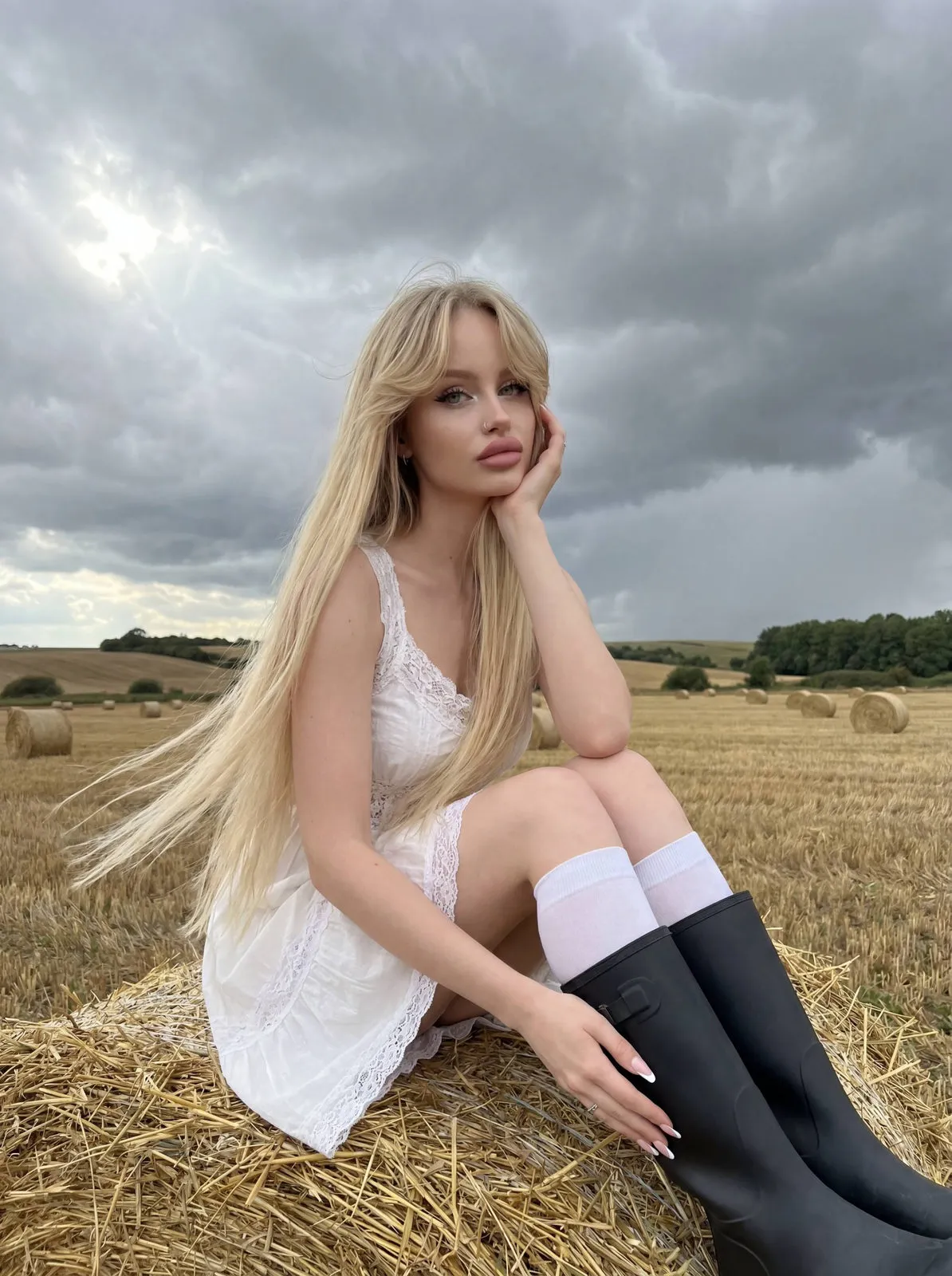 Piercings In A Stormy Haystack Field Portrait