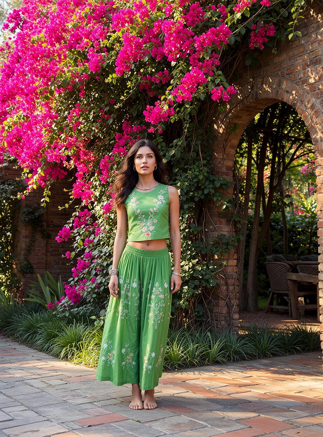 Green Floral Outfit Garden Archway