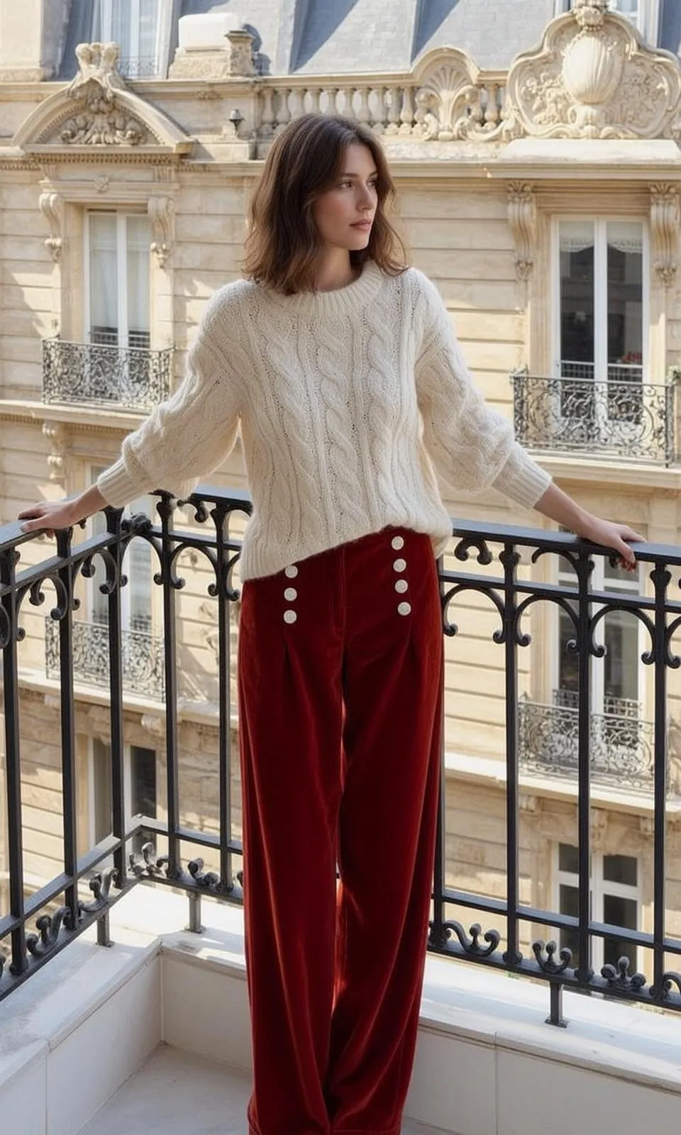 Autumn Brown Shoulder-length Wavy Fair Cream Cable-knit