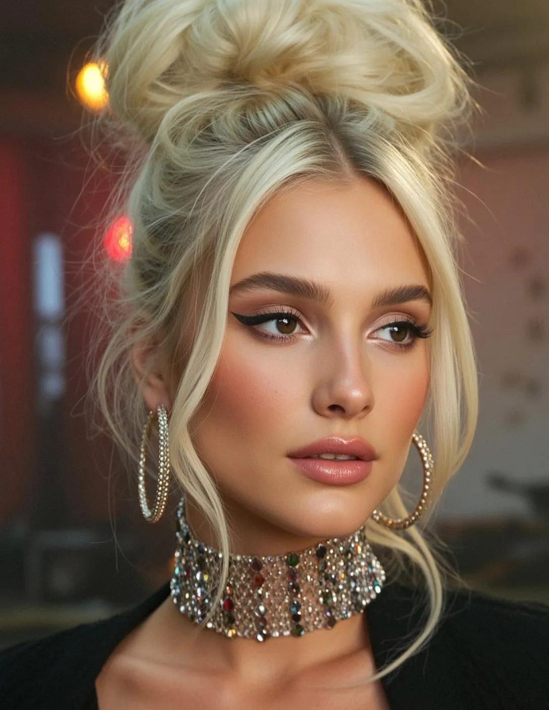 Makeup Earrings Necklace And Lash Extensions In Fashion Portrait