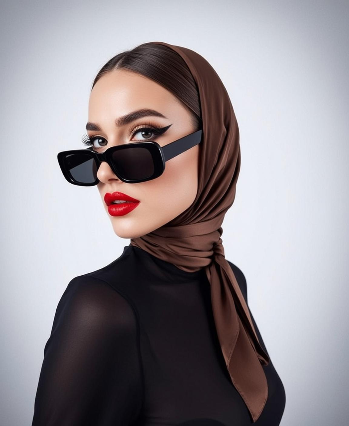 Photorealistic Portrait Woman With Dark Brown Hair Pulled Back Neatly