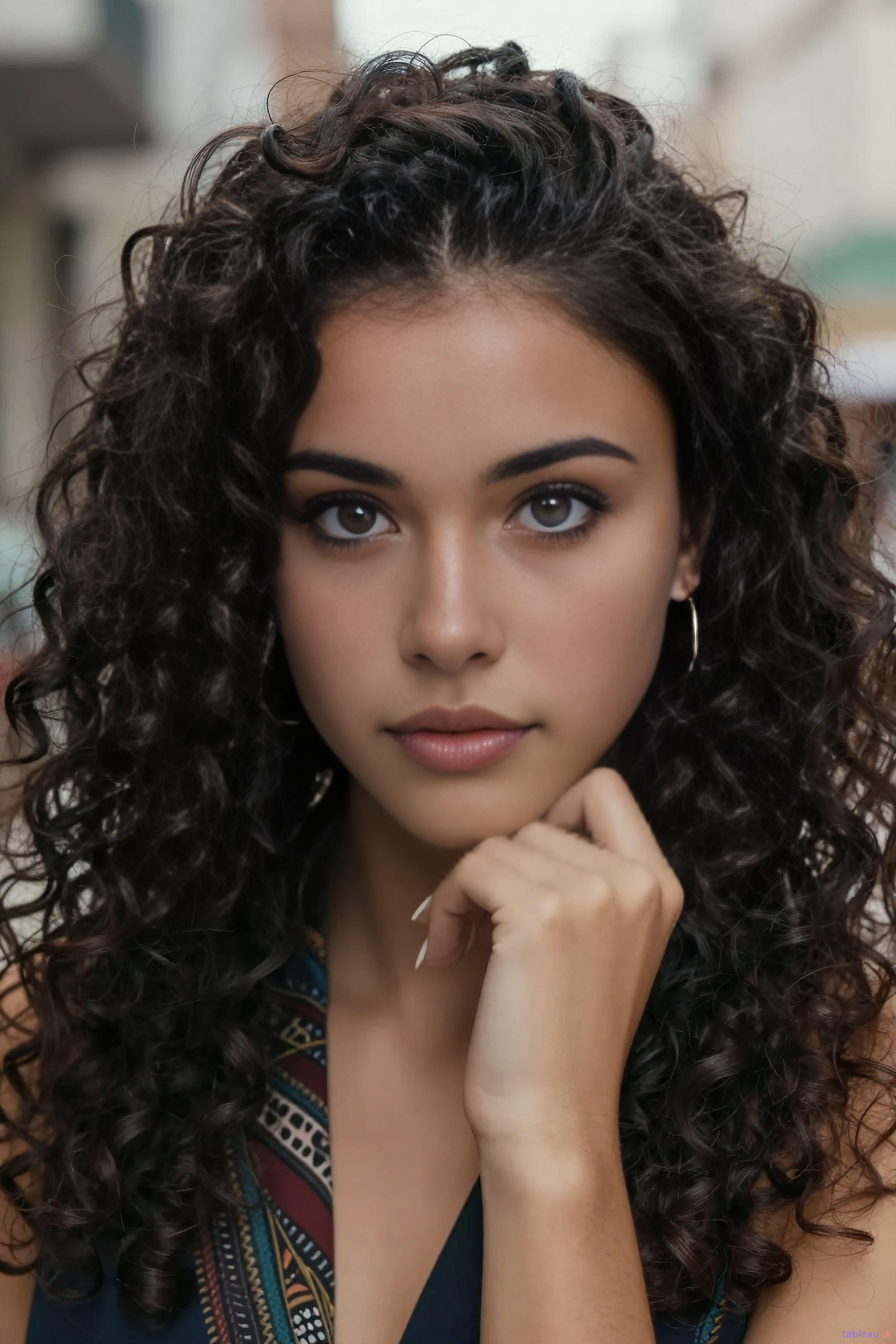 Close Up Portrait Dark Curly Hair Urban Street Setting