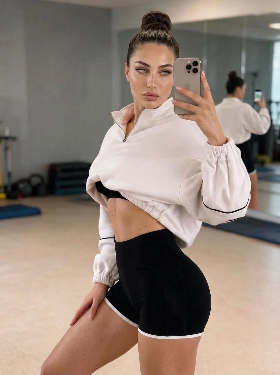 Cropped Hoodie Gym Mirror Selfie
