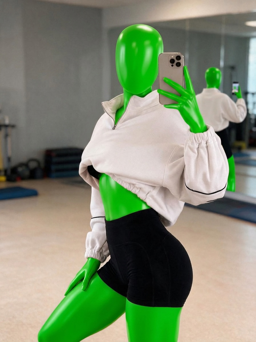 Template for Cropped Hoodie Gym Mirror Selfie