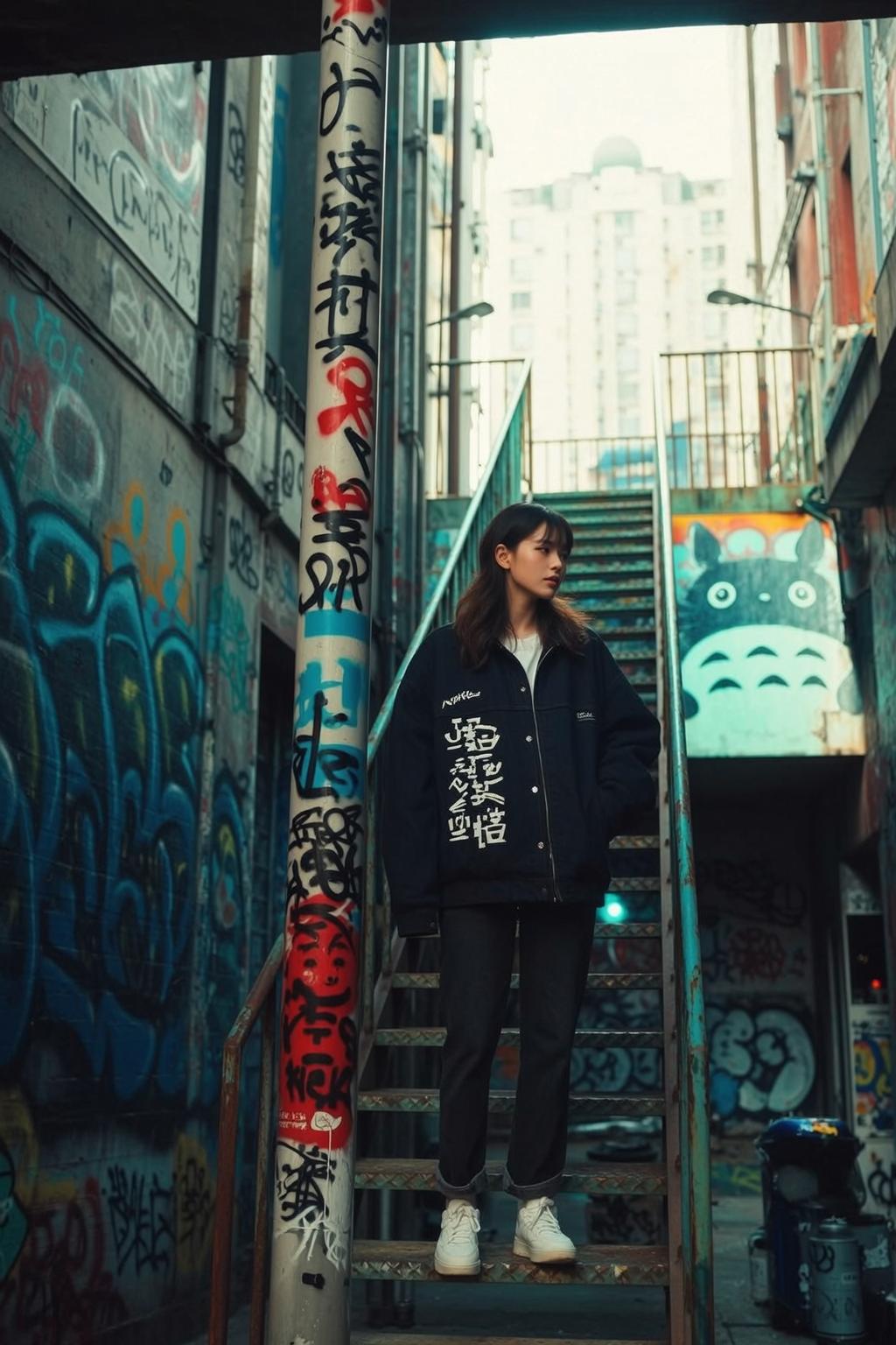 Japanese Character Jacket Urban Alleyway