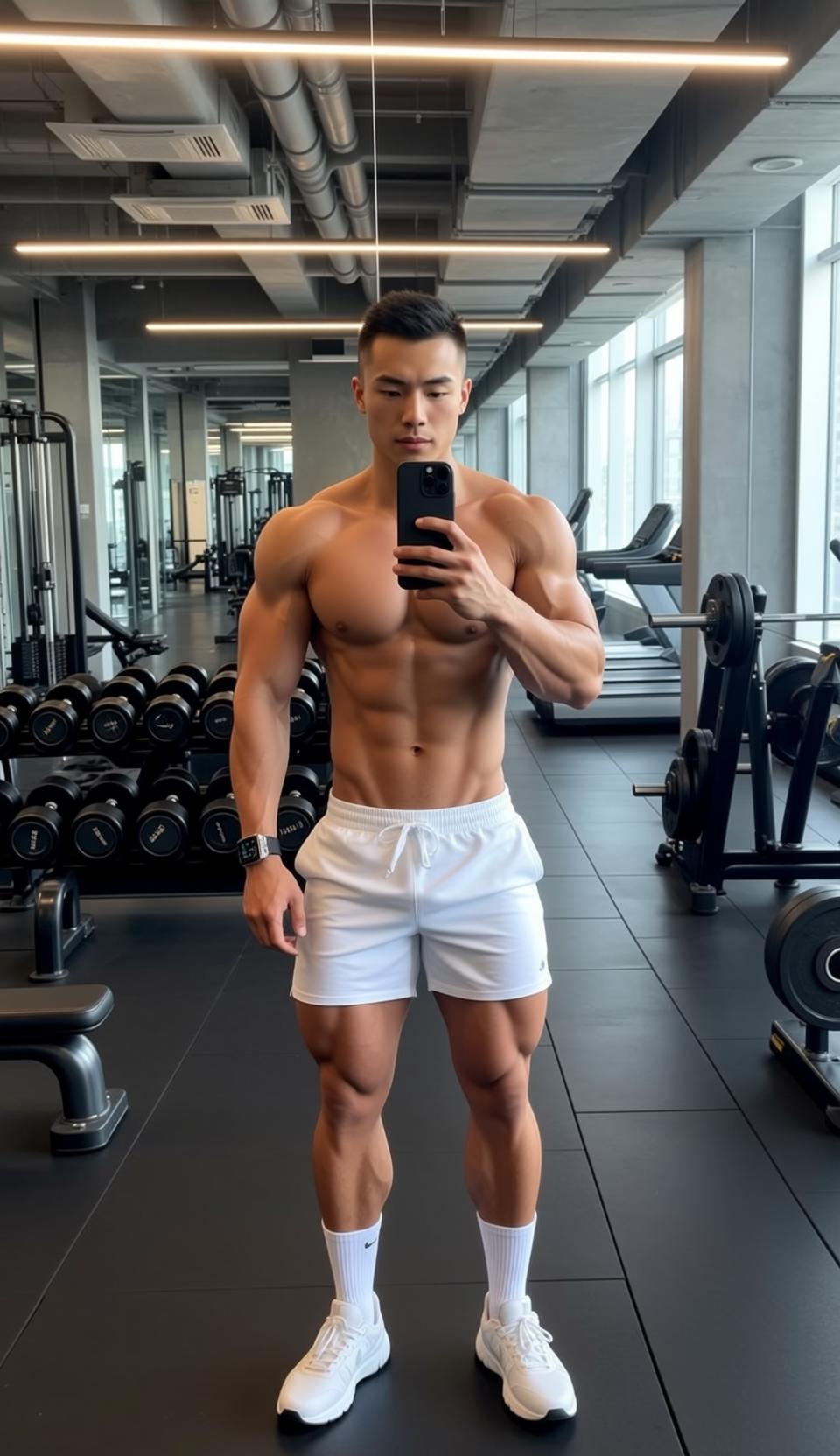 Muscular Asian Short Black Hair Tan Skin