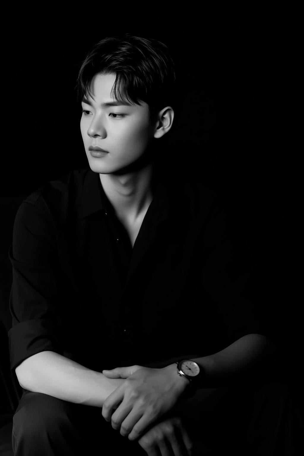 Monochrome Black Shirt Profile Portrait
