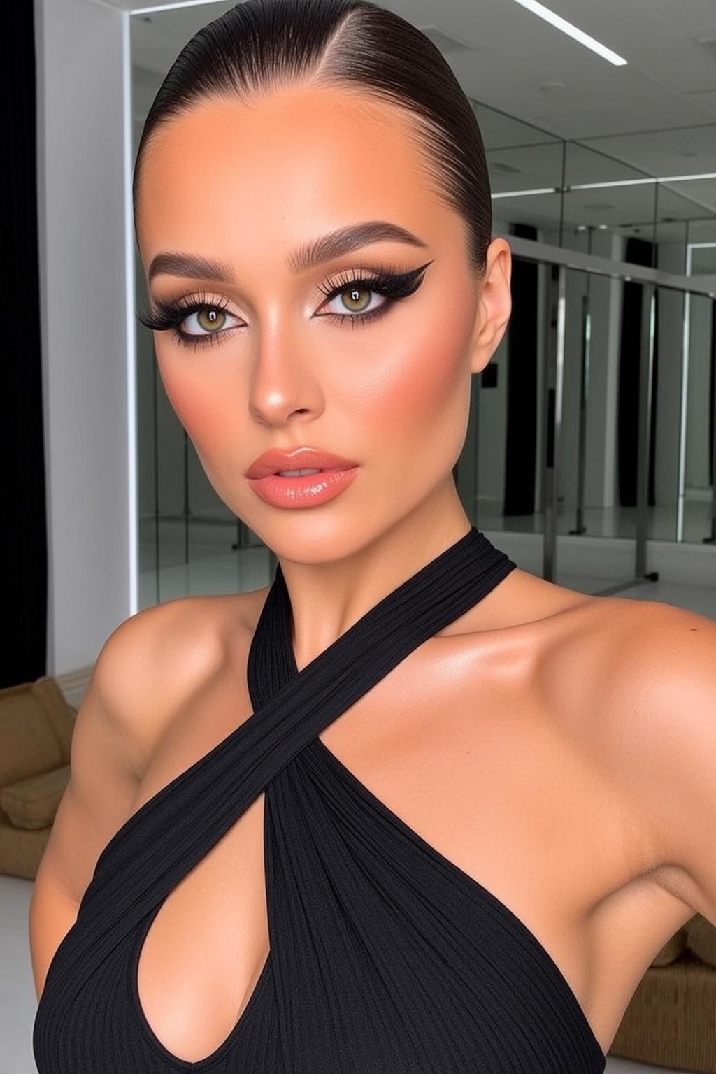 Makeup Positioned Close-up Facing Slightly Her Left
