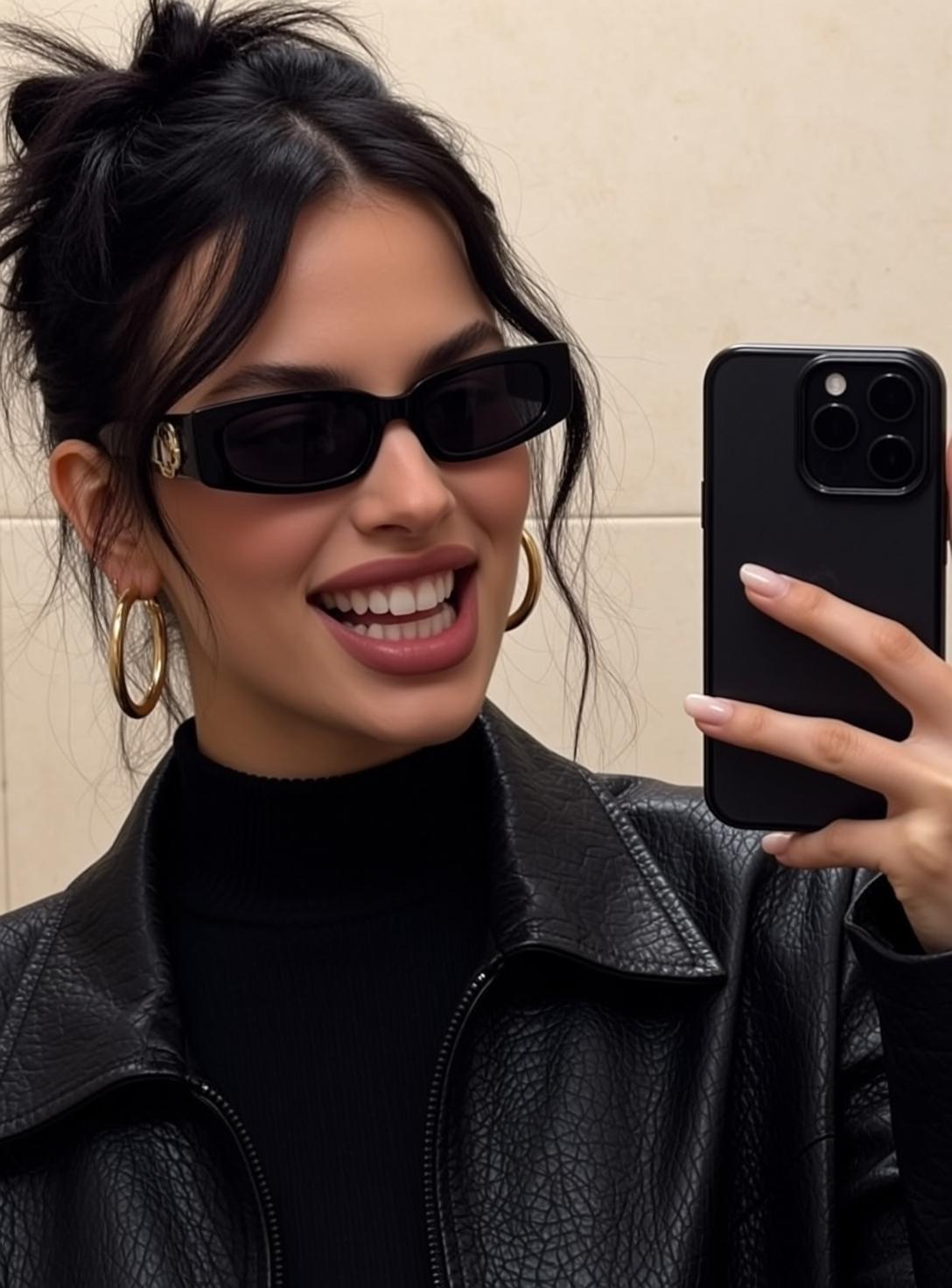 Explore Taking Selfie Holding Black Smartphone Her