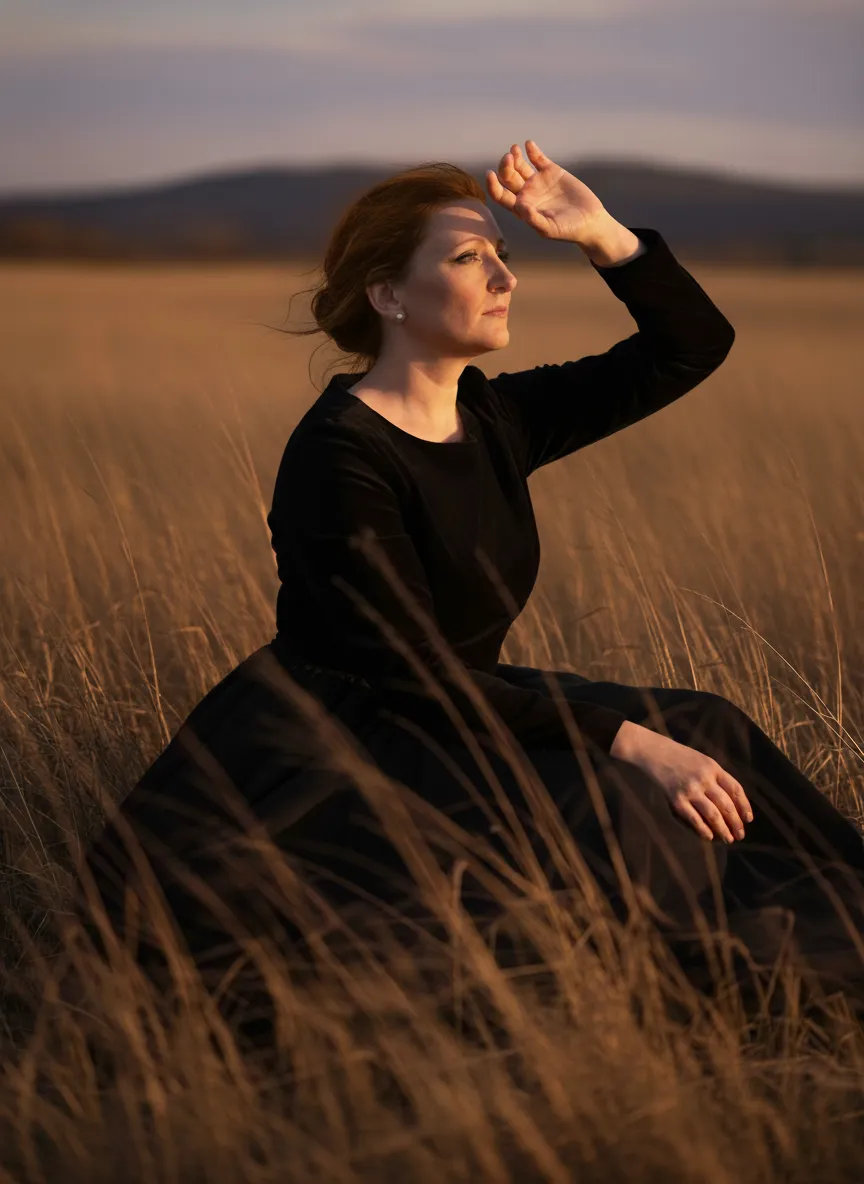 Woman in a grass field