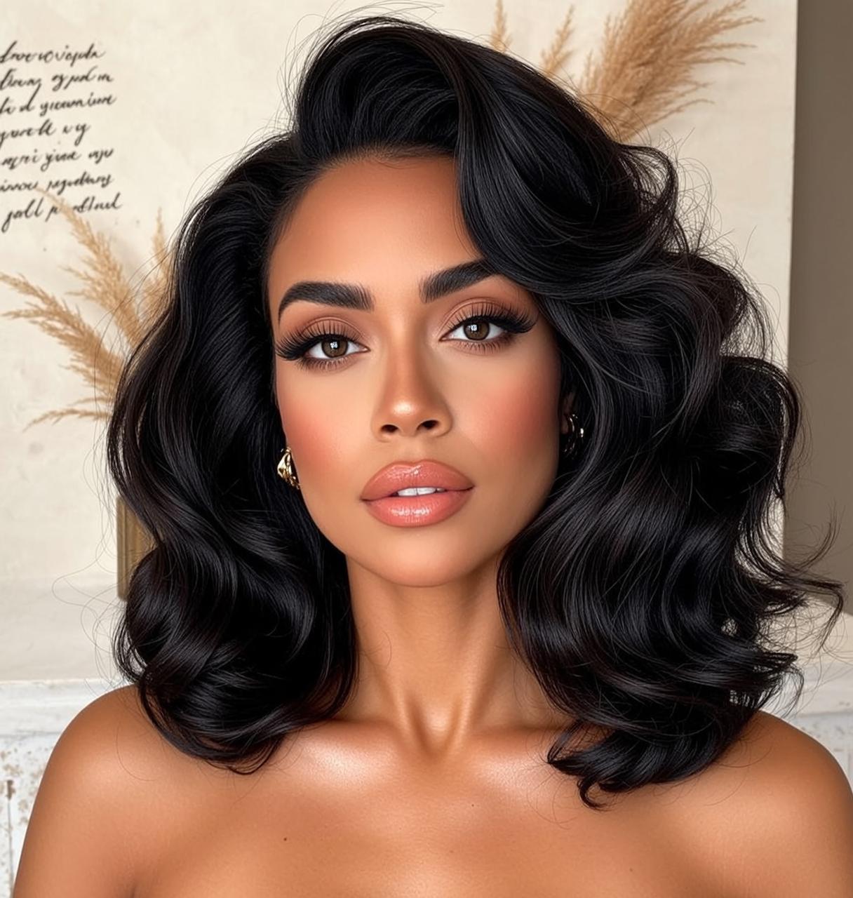 Hair Salon Dark Wavy Voluminous Shoulder-length Tan