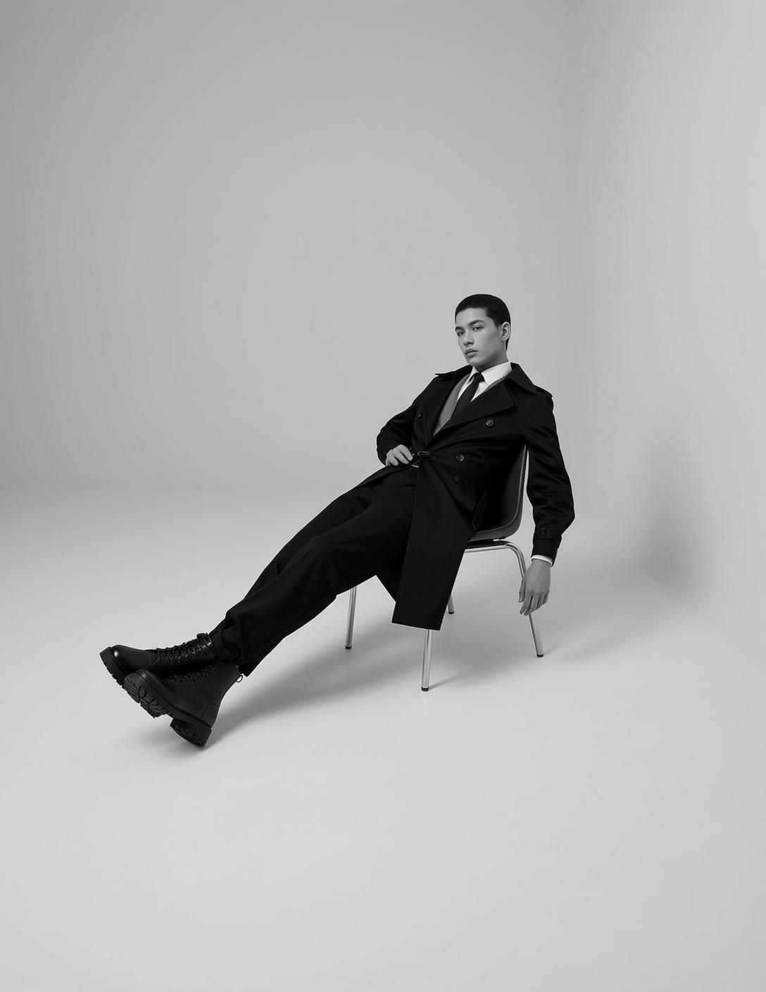 Black And White Full Shot Photorealistic Image Captures Young Person