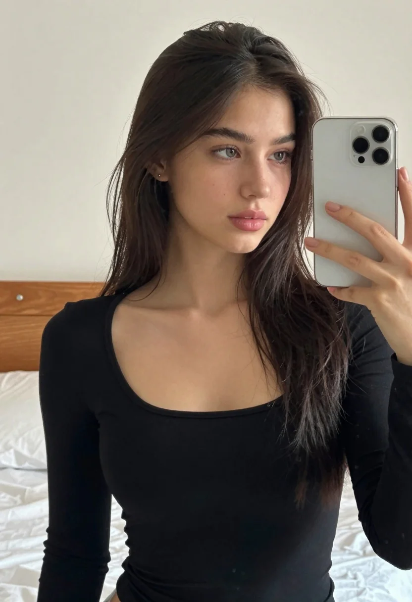 Woman Taking Mirror Selfie With Smartphone Subject Young Woman With reference photo
