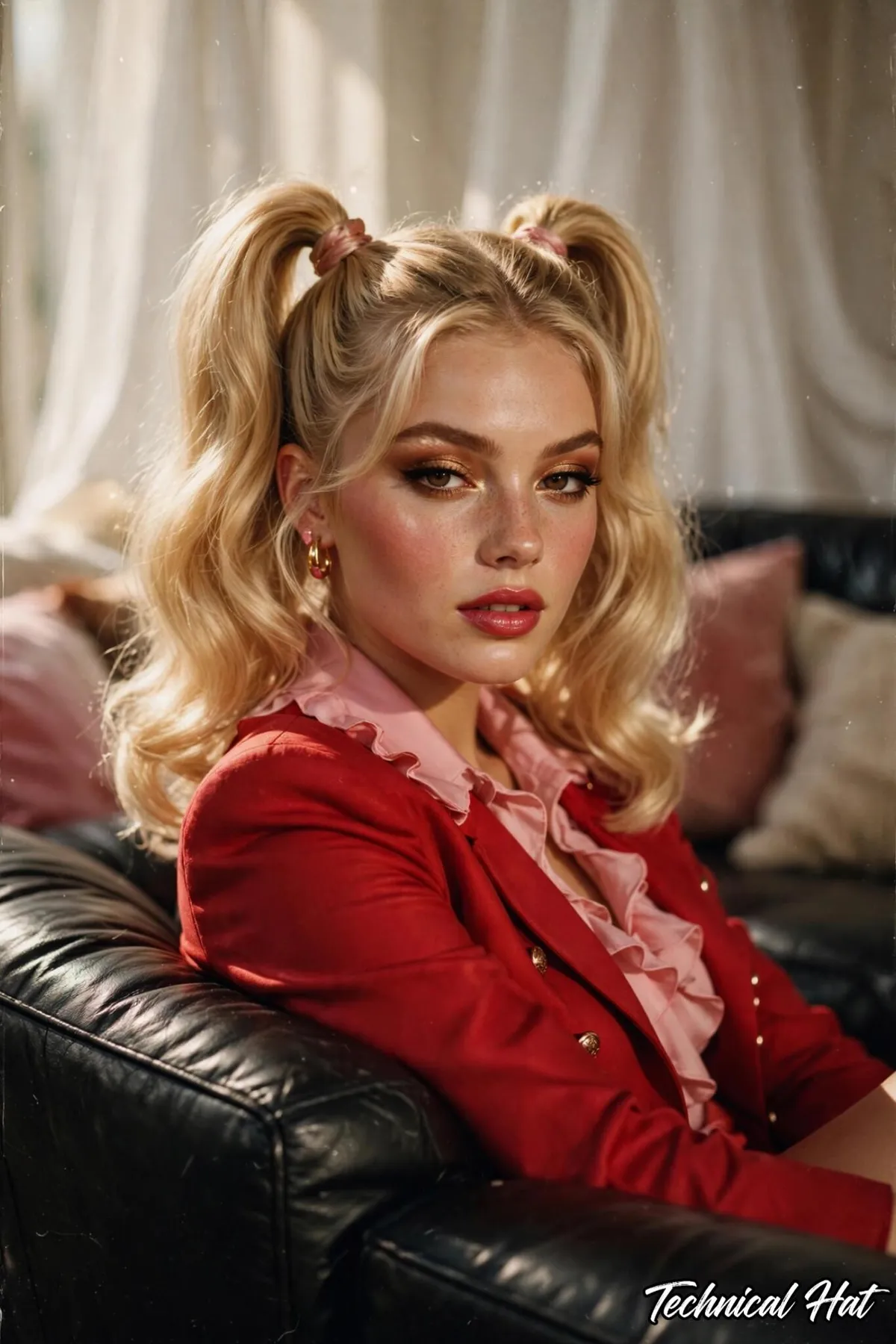 Makeup And Earrings With Vibrant Red Blazer