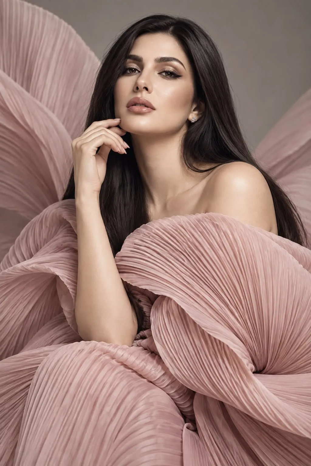 High Fashion Beauty Portrait Luminous Skin Black Hair