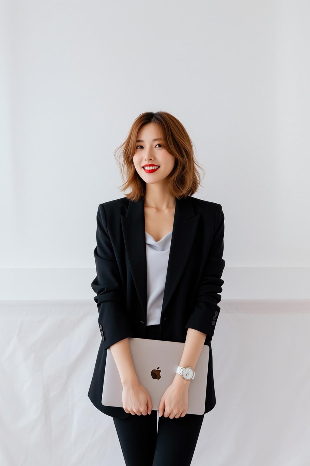 Luxury Young Asian Short Wavy Brown Fair