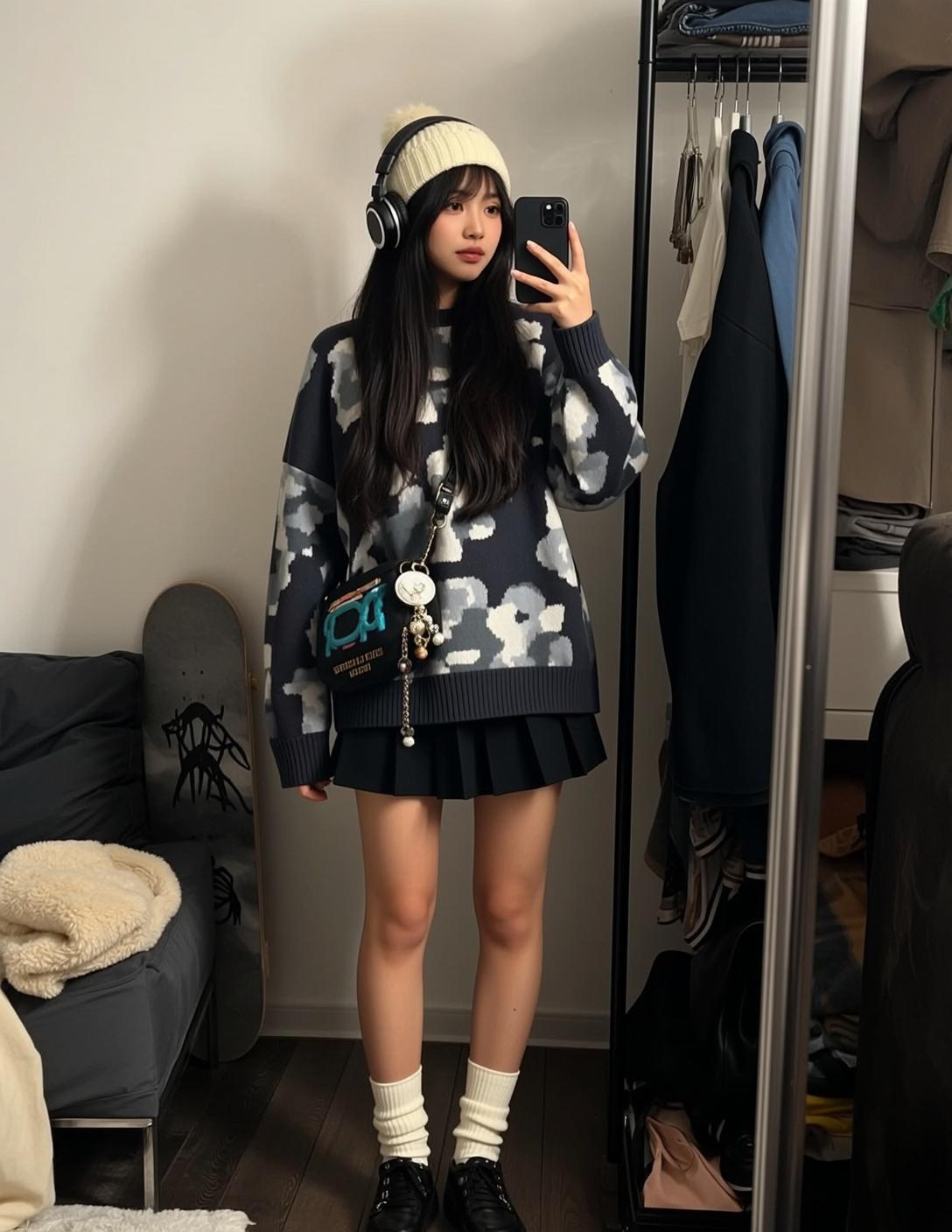 Oversized Sweater Bedroom Selfie