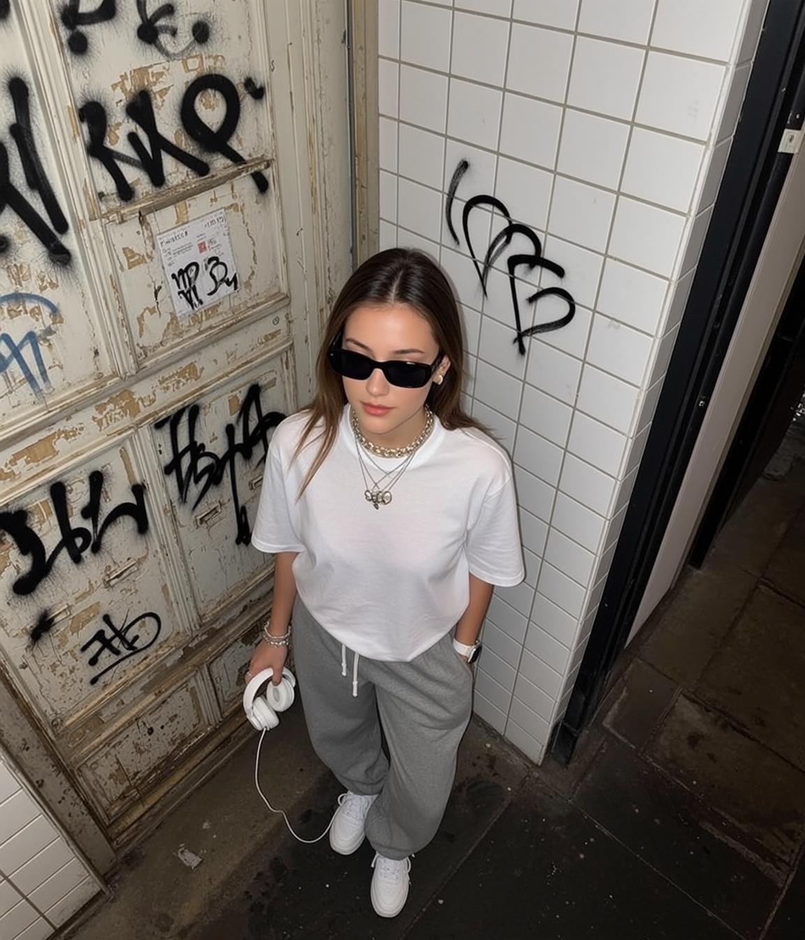 White Tee Headphones Alley Style