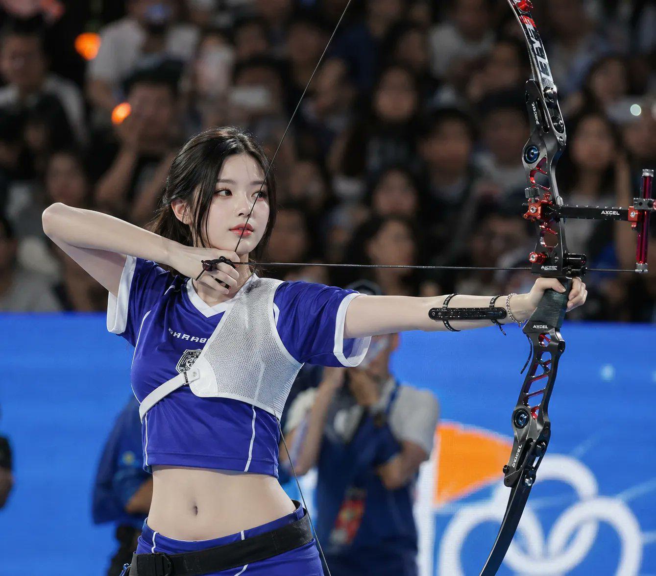Young Archer In Royal Blue Jersey Indoor Arena