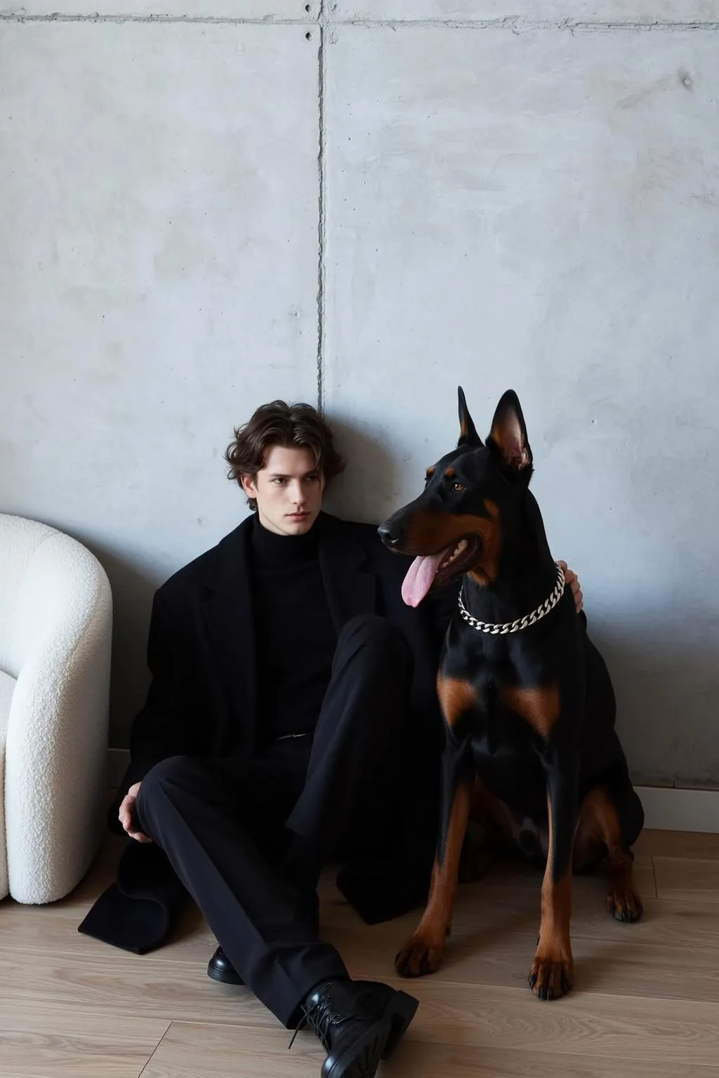 Black Turtleneck Doberman Lounge Look