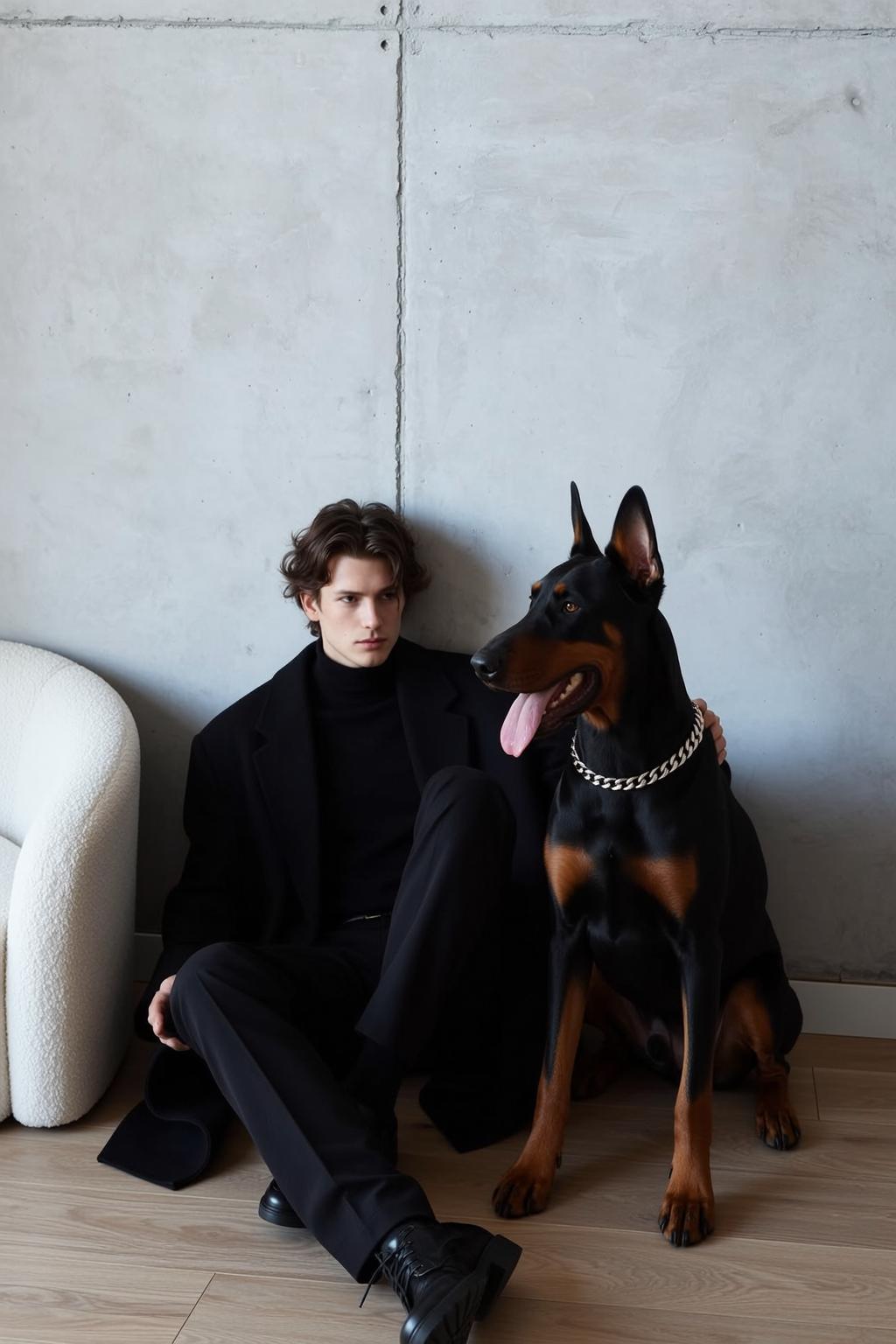 Black Turtleneck Doberman Lounge Look