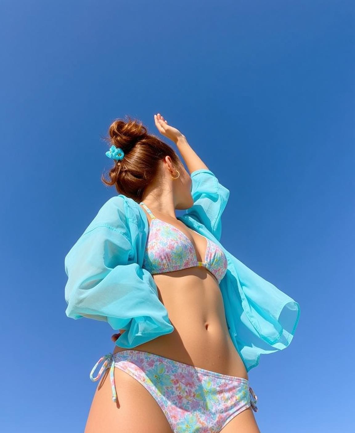 Floral Bikini Blue Shirt Sun