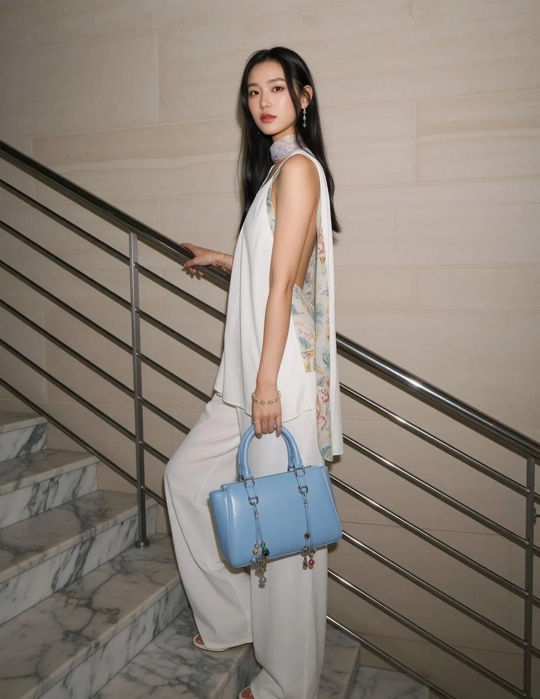 Earrings And Bracelets And Rings With Sleeveless White Top