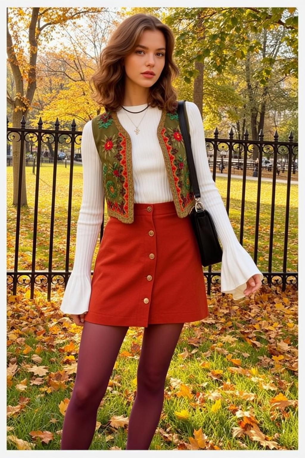 Floral Vest Burnt Orange Skirt Park