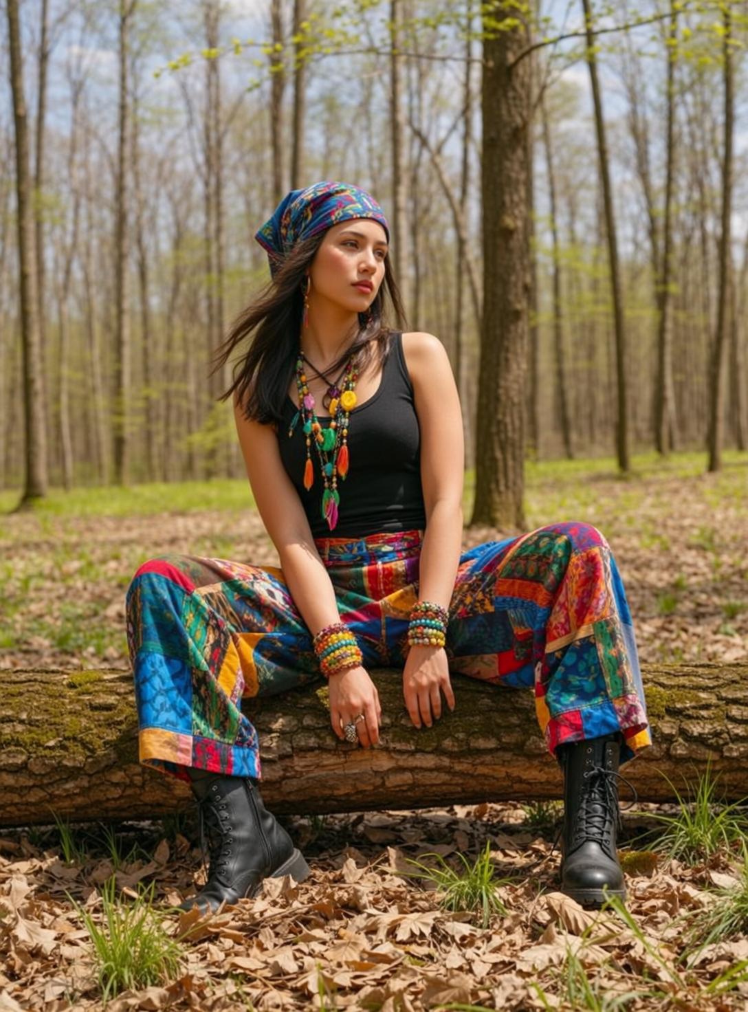 Forest Woman Layered Beads Bell Bottoms