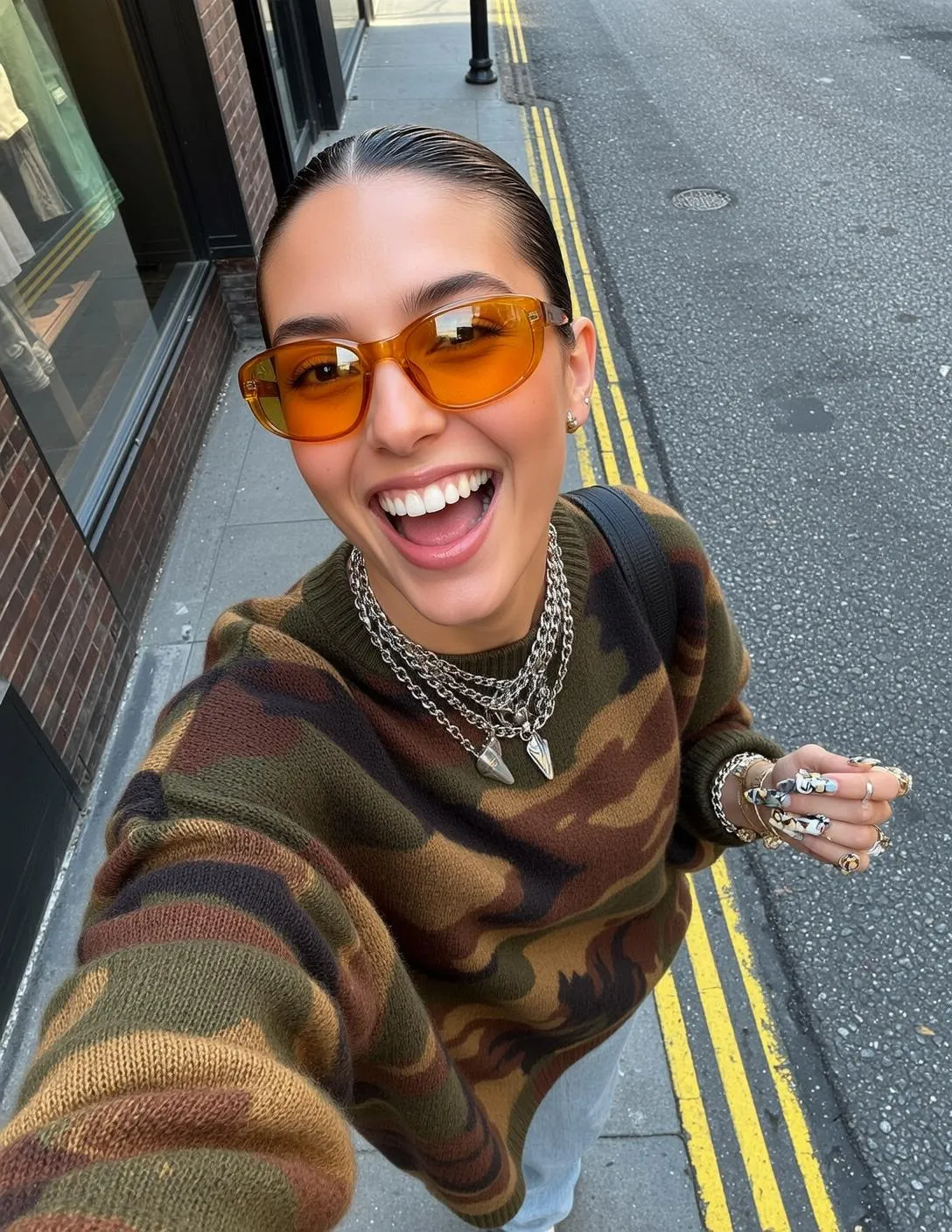 Sunglasses Earrings Necklace Bracelets And Rings In Selfie Portrait