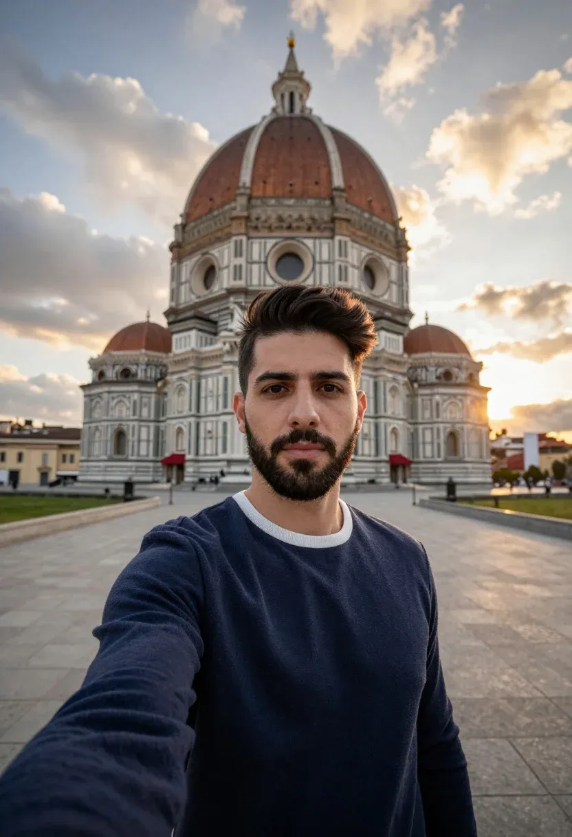 Selfie-style Portrait Man With Dark Hair And Beard Standing Front