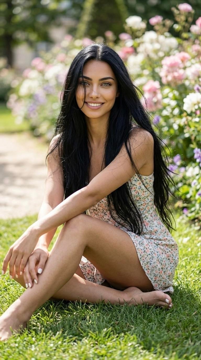 Garden Portrait Barefoot In Floral Dress