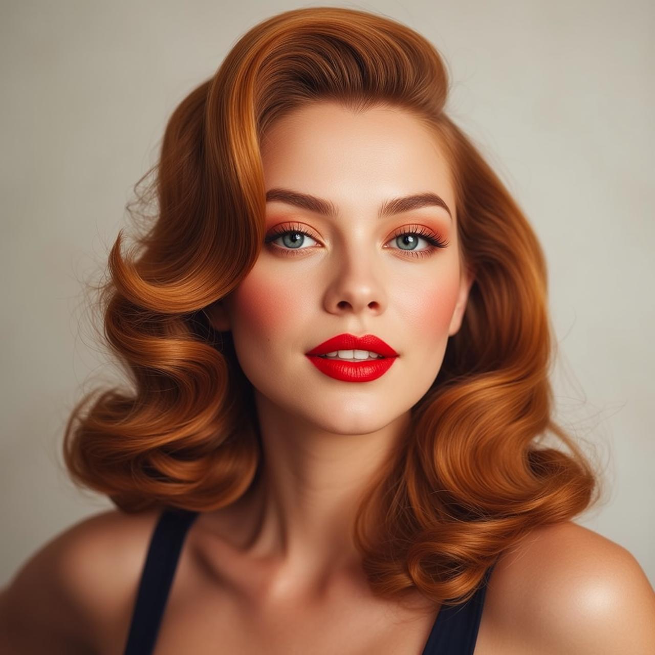 Hair Salon Young Wavy Auburn Styled Vintage