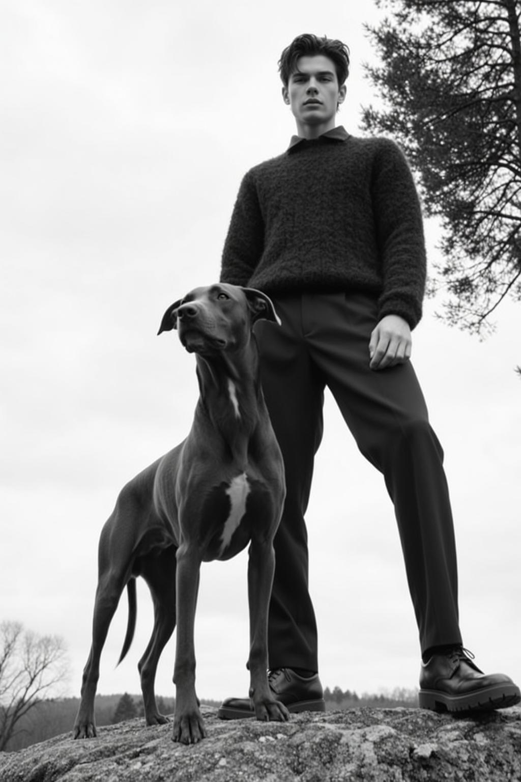 Monochrome Dog Portrait Outdoors