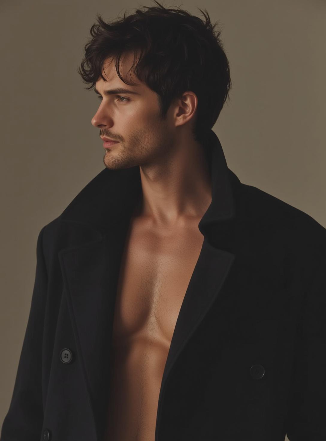 Young Dark Wavy Tousled Fair Stubble Black