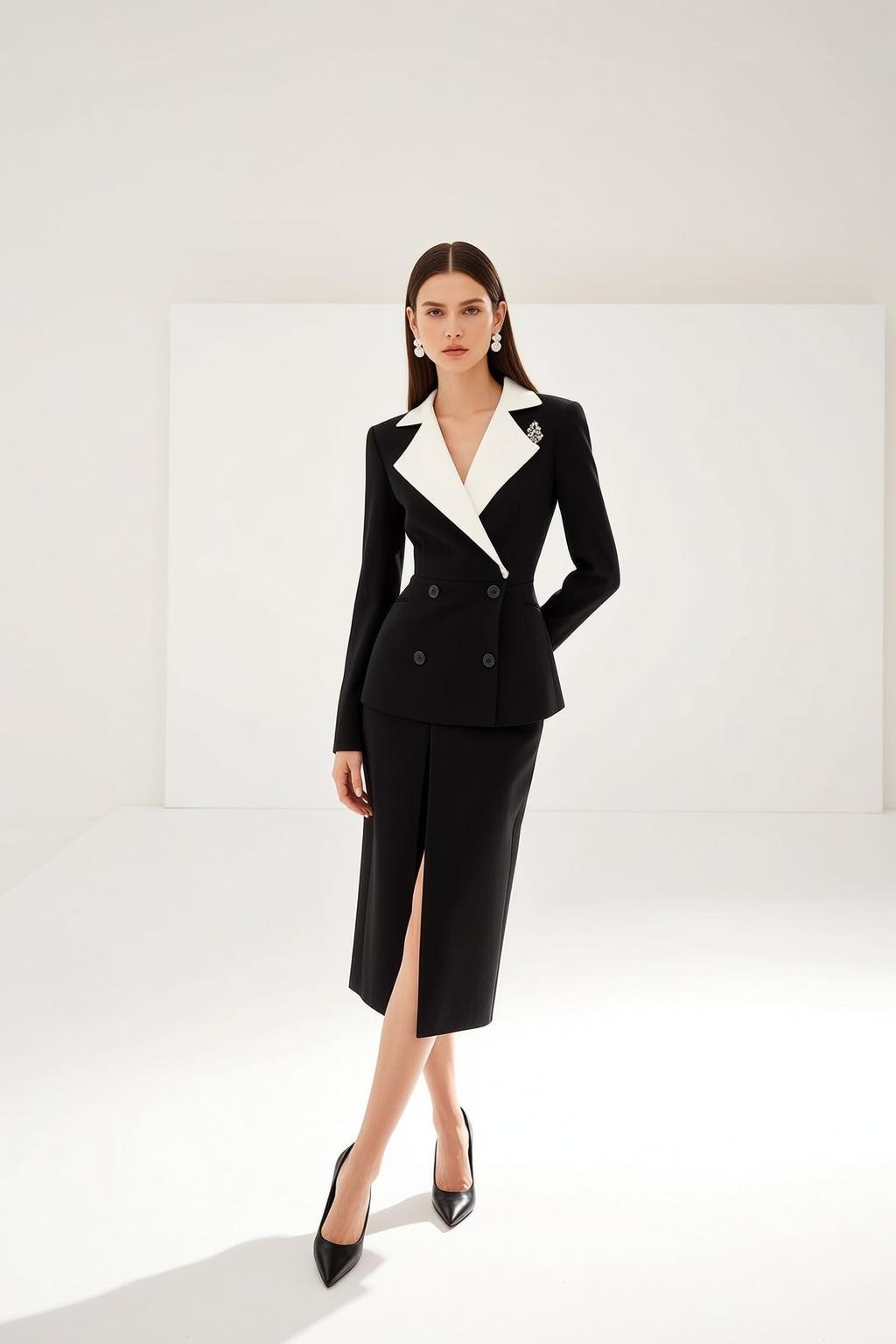Black Blazer White Lapels Studio Fashion