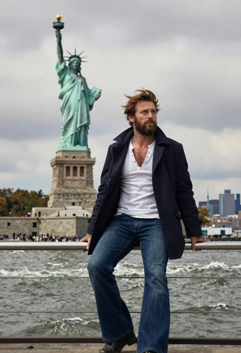 Glorious Island Sentinel Scene Windswept Sailor Man Leaning Against The reference photo