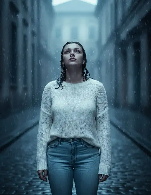 Create Image With The Attached Photo Elegant Woman Standing Intense