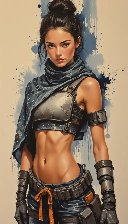 Ultra-realistic Painterly Portrait Fit Young Woman Standing Confidently Facing Forward
