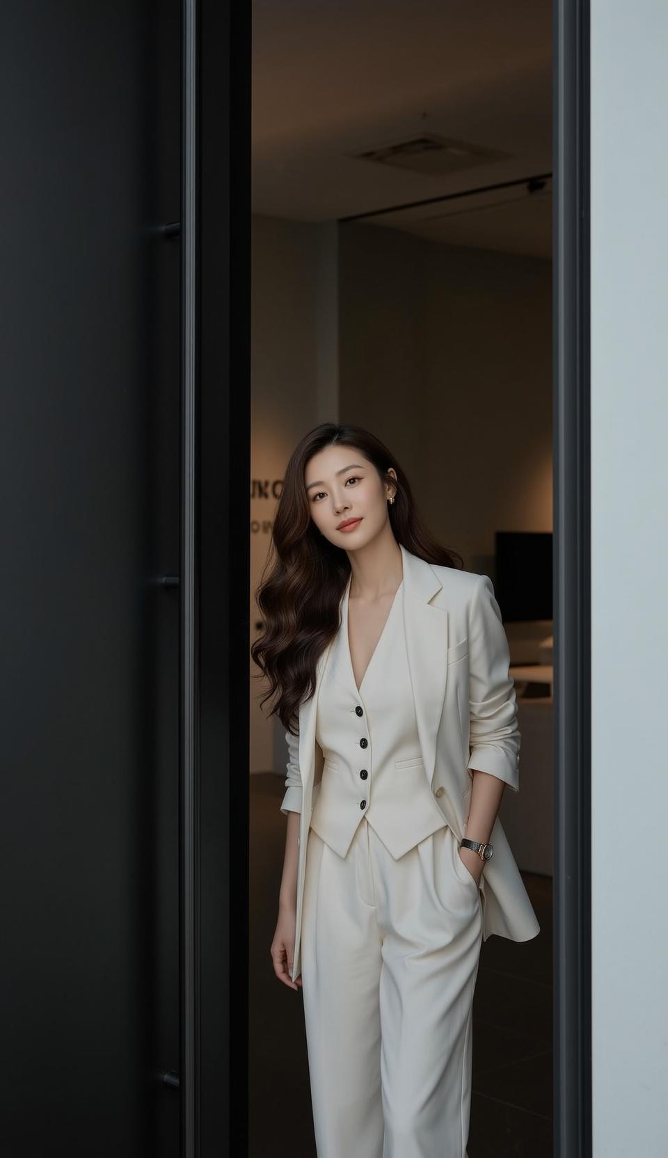 White Suit Doorway Look
