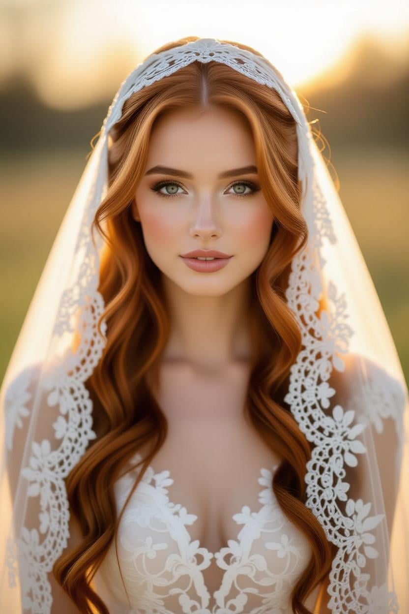 Bridal Veil And Wedding Dress Golden Hour