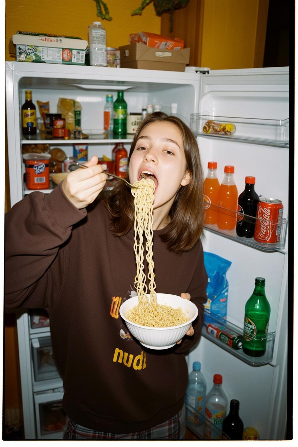 Open Fridge Noodle Candid