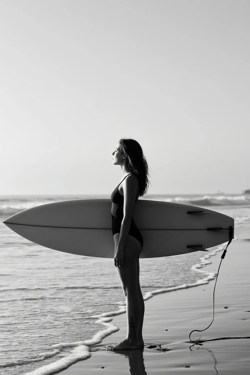 Full-body Vertical Black And White Photograph Captures Young Woman Standing