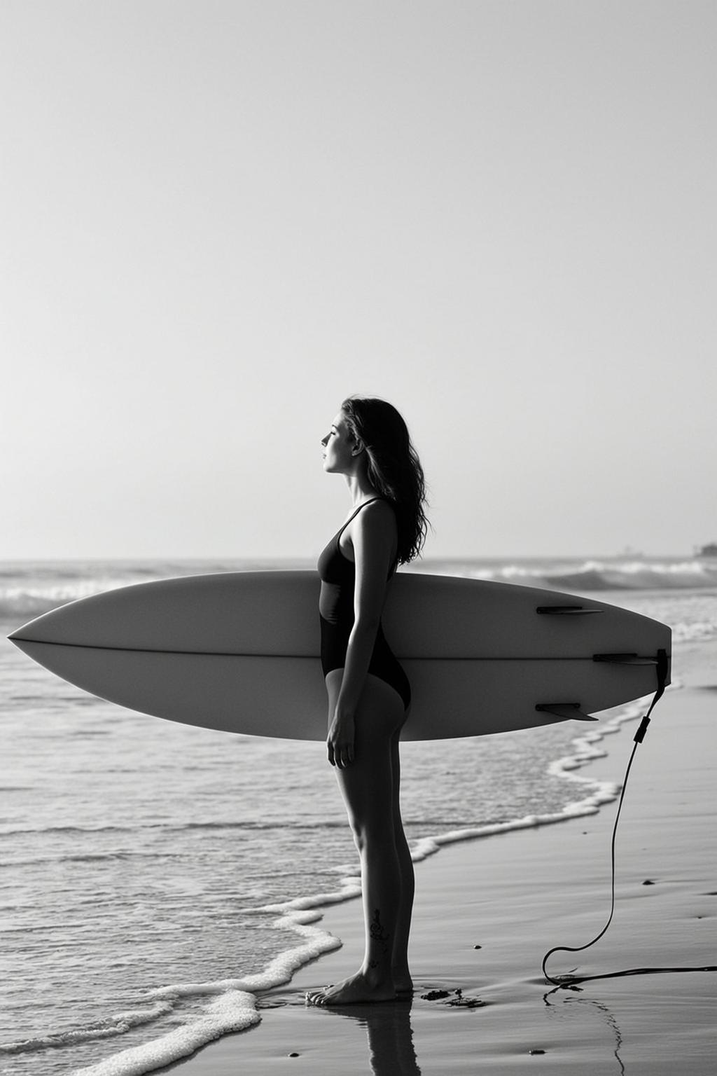 Full-body Vertical Black And White Photograph Captures Young Woman Standing