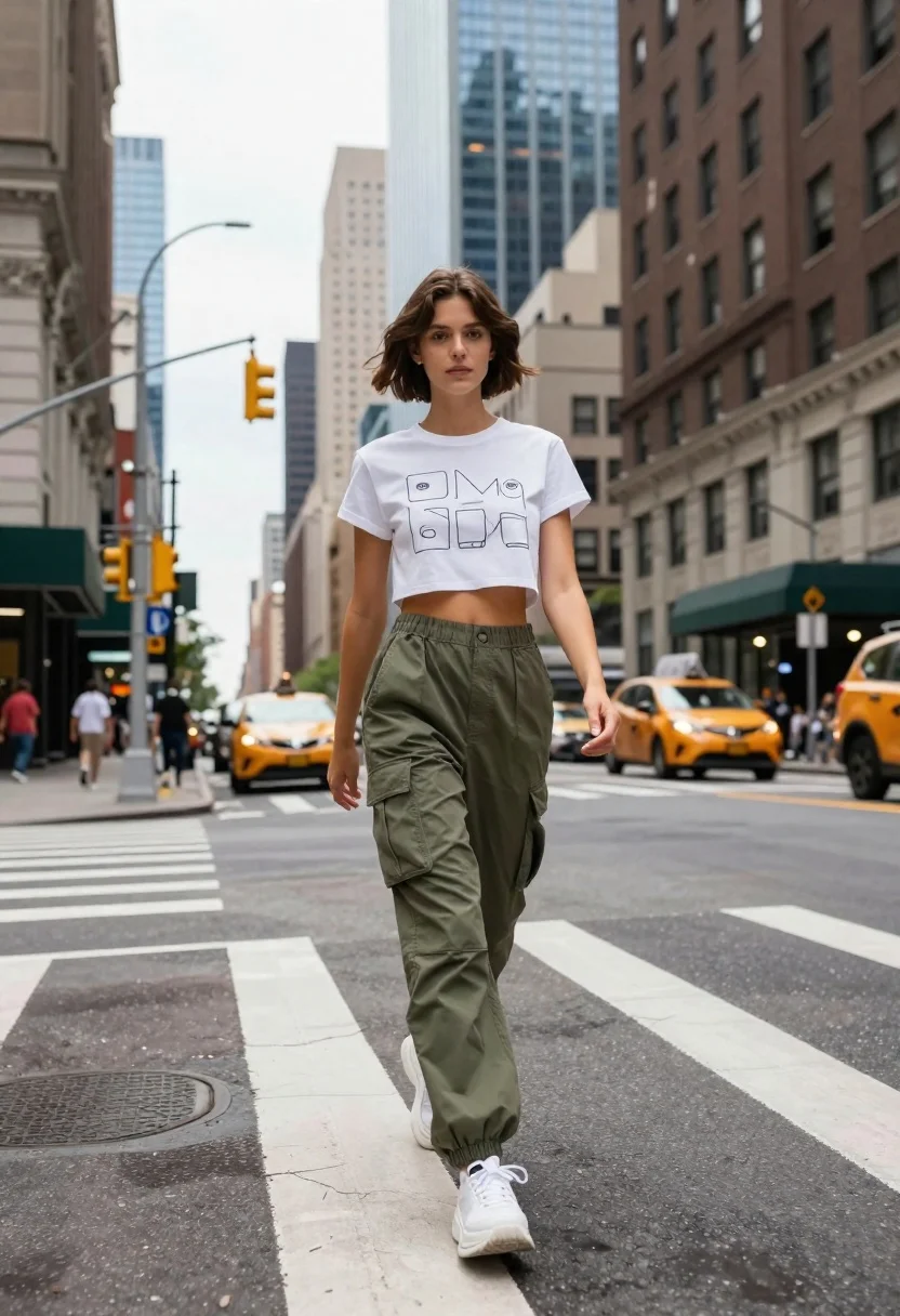 Young Woman With Short Brown Bob Walks Confidently Toward The